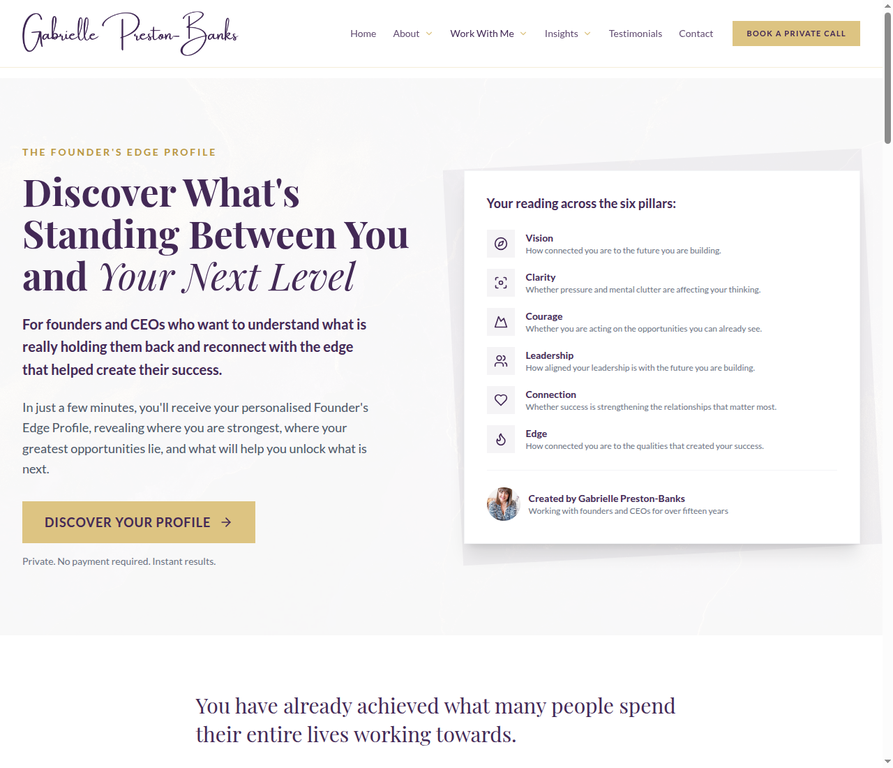 Founder's Edge Profile assessment landing page